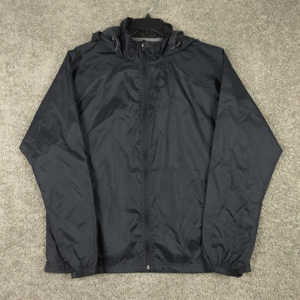 LL Bean Jacket Mens Medium Black Windbreaker Nylon Performance Outdoor Light Zip